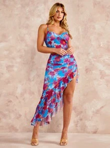 SHEIN BAE In Toàn bộ Cami ngọn & Ruffle Viền không đối xứng Váy - Nhiều màu - Xem 5