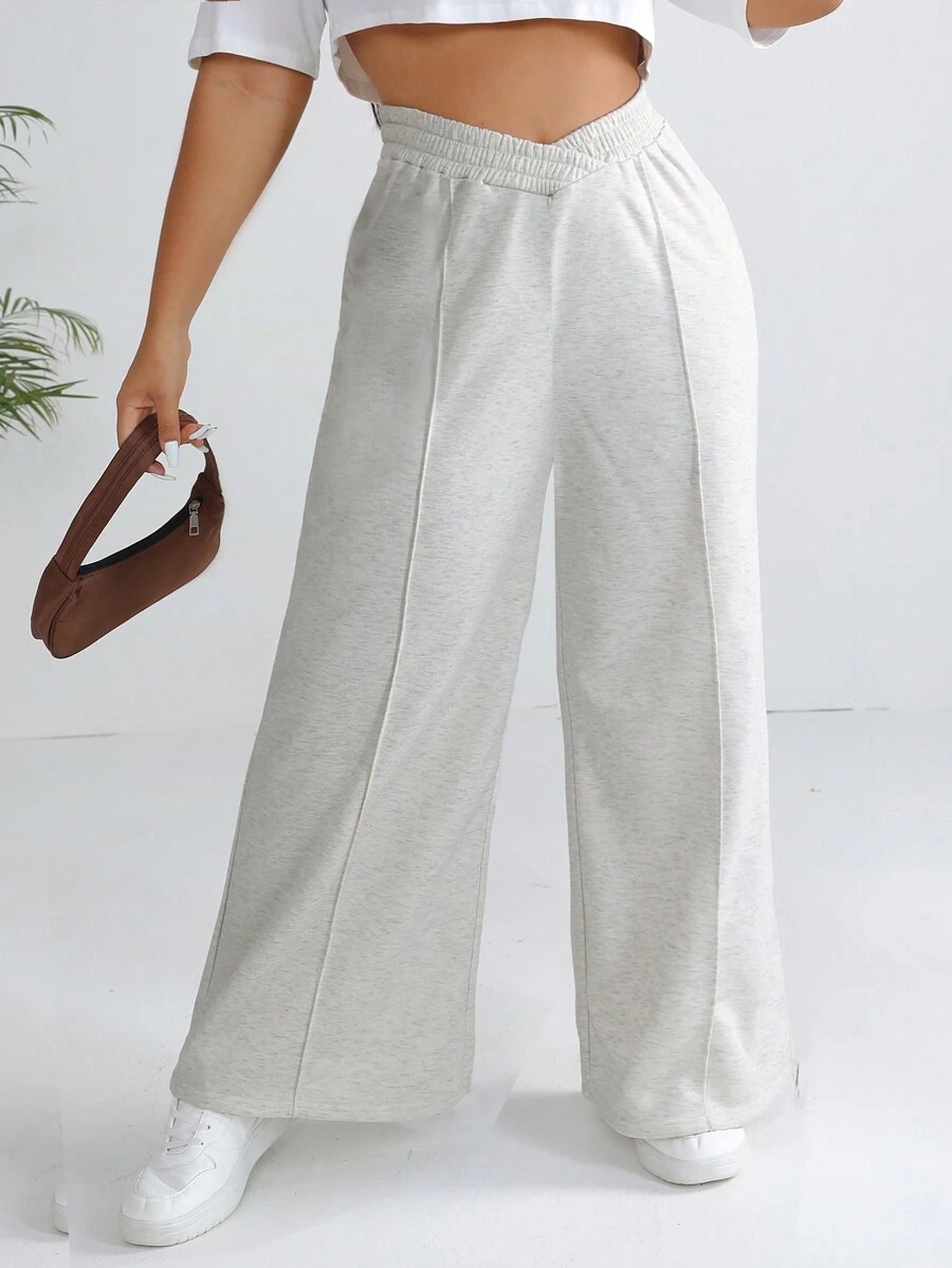 CovetEZ 大碼素色闊腿褲 - 淺灰色 - 查看 1