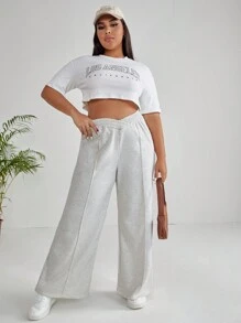 CovetEZ 大碼素色闊腿褲 - 淺灰色 - 查看 4