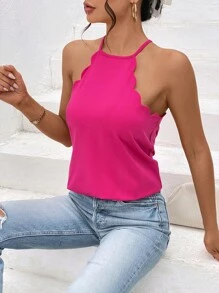 SHEIN Essnce Cắt vỏ sò Áo hai dây - Màu Hồng Tươi - Xem 6