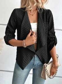 SHEIN LUNE Áo khoác nữ Bất đối xứng màu trơn Giải trí - màu đen - Xem 4