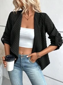 SHEIN LUNE Áo khoác nữ Bất đối xứng màu trơn Giải trí - màu đen - Xem 1