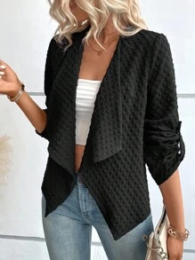 SHEIN LUNE Áo khoác nữ Bất đối xứng màu trơn Giải trí - màu đen - Xem 6