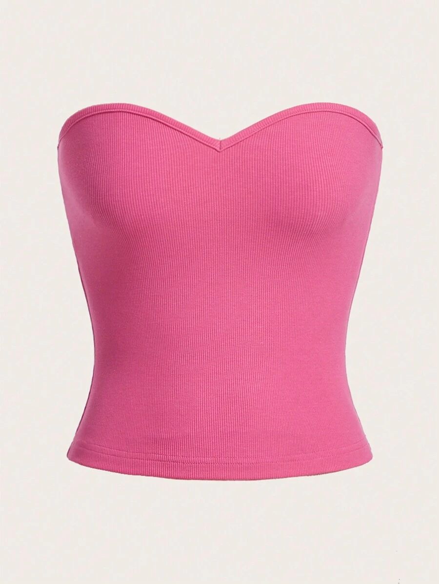 SHEIN BASICS Solid Tube Top - Pink - View 1