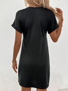 Two Tone Batwing Sleeve Tee Dress - Multicolor - View 2