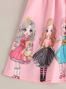 SHEIN 少女粉紅肖像休閒圓領荷葉袖襯衫，適合夏季 - 粉色 - 查看 5