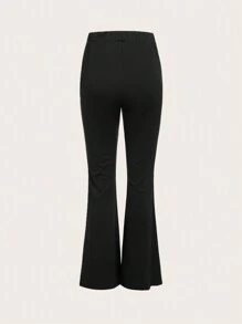 SHEIN Teen Girls Star Print Flare Leg Trousers - Black - View 4