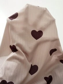 愛心圖案木耳邊睡衣套裝 - 杏色 - 查看 6