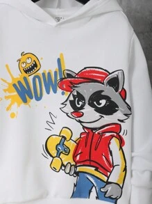 SHEIN Tween Boy Leisure Knitted Sweatshirt With Cartoon Print Pattern - White - View 3