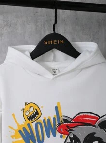 SHEIN Tween Boy Leisure Knitted Sweatshirt With Cartoon Print Pattern - White - View 4