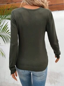 SHEIN LUNE 素色前紐扣開襟衫 - 軍綠色 - 查看 2