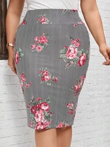 SHEIN Clasi Váy Plus Size Hoa Sọc Giải trí - Nhiều màu - Xem 1