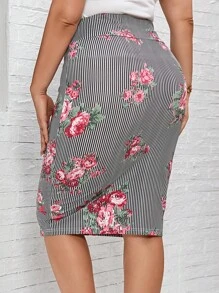 SHEIN Clasi Váy Plus Size Hoa Sọc Giải trí - Nhiều màu - Xem 2