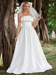 Ruched Bust Tube Wedding Dress Without Veil