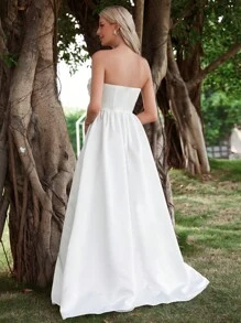 Ruched Bust Tube Wedding Dress Without Veil