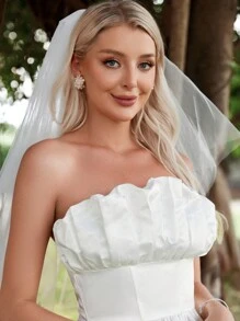 Ruched Bust Tube Wedding Dress Without Veil