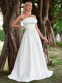 Ruched Bust Tube Wedding Dress Without Veil