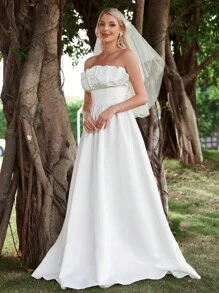 Ruched Bust Tube Wedding Dress Without Veil