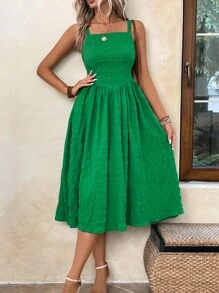 SHEIN LUNE Đầm Dây kéo màu trơn Giải trí - màu xanh lá - Xem 1