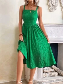 SHEIN LUNE Đầm Dây kéo màu trơn Giải trí - màu xanh lá - Xem 3