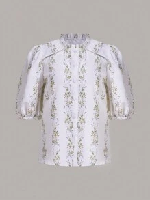 GENKIRA Floral Print Puff Sleeve Blouse - Apricot - View 1