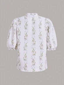 GENKIRA Floral Print Puff Sleeve Blouse - Apricot - View 2