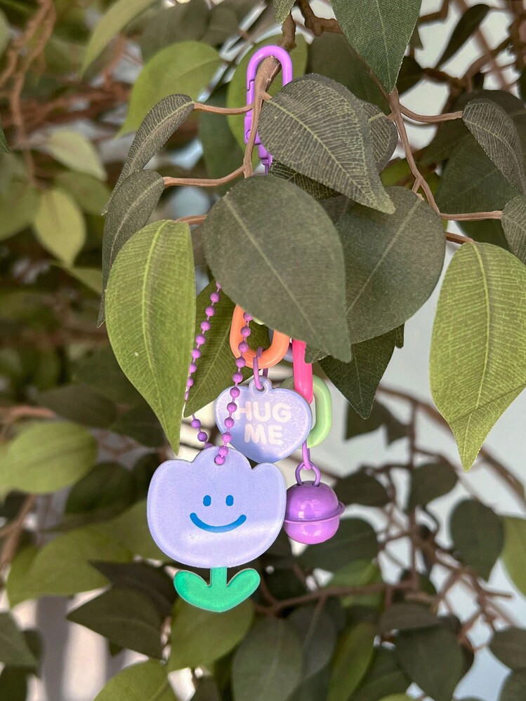 Llavero con colgante de flor y campana para el Día de San Valentín - Morado - Añade 7