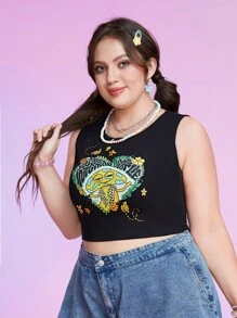 Atosha Plus Top Sans Manches Cœur Et Lettre