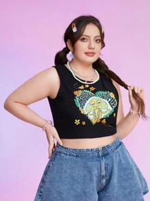 Atosha Plus Top Sans Manches Cœur Et Lettre