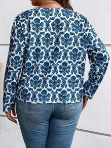 SHEIN LUNE 大碼1入組滿版印花開門襟夾克 - 藍白色 - 查看 2