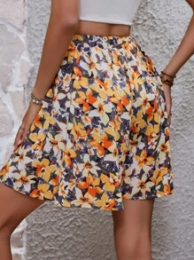 SHEIN VCAY 滿版印花闊腿短褲 - 黃色 - 查看 2