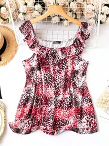 SHEIN Unity Hơn In Toàn bộ Viền Ruffle Cami ngọn - Nhiều màu - Xem 1