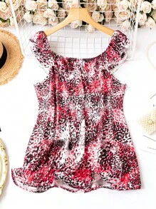 SHEIN Unity Hơn In Toàn bộ Viền Ruffle Cami ngọn - Nhiều màu - Xem 2