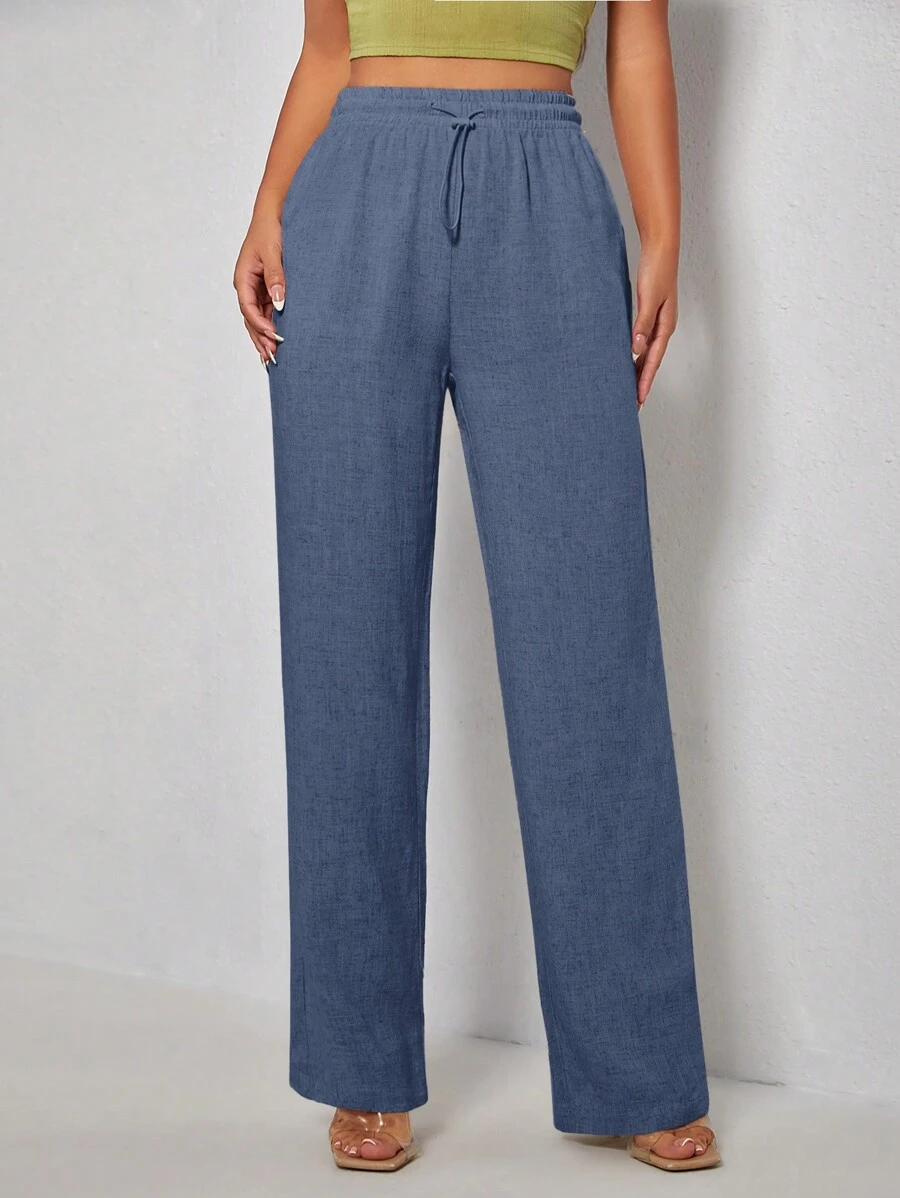 SHEIN PETITE Quần nữ Dây kéo màu trơn Giải trí - Màu xanh hải quân - Xem 1