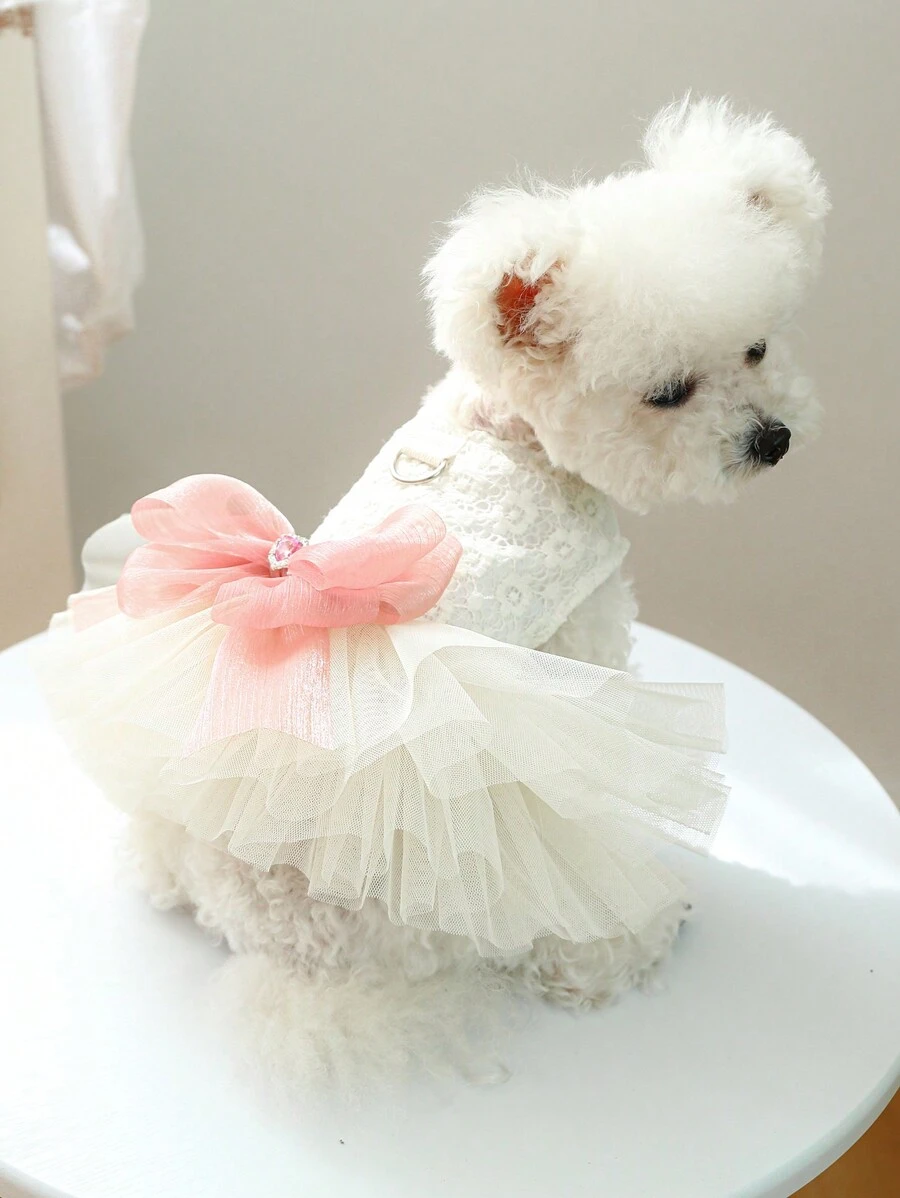 1入組蝴蝶結裝飾寵物連衣裙 - 白色 - 查看 1