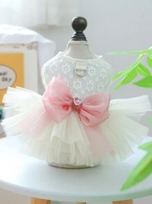 1入組蝴蝶結裝飾寵物連衣裙 - 白色 - 查看 2