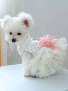 1入組蝴蝶結裝飾寵物連衣裙 - 白色 - 查看 3