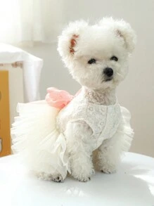 1入組蝴蝶結裝飾寵物連衣裙 - 白色 - 查看 5