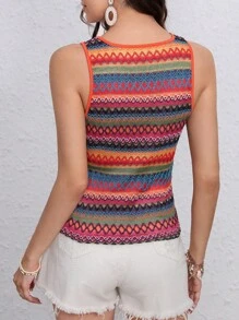 SHEIN LUNE Striped & Geo Pattern Tank Top - Multicolor - View 2