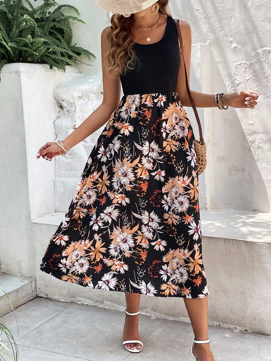 SHEIN Frenchy 印花A字洋裝 - 黑色 - 查看 1