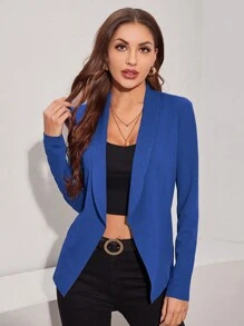 SHEIN LUNE 青果領開門襟素色外套 - 藍色 - 查看 1