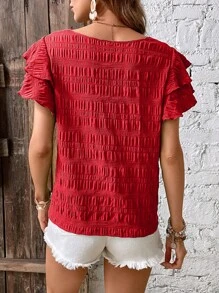 SHEIN LUNE 纯色蝴蝶袖衬衫，短袖上衣