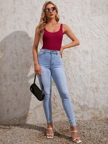 SHEIN Tall 素色背心上衣 - 酒紅色 - 查看 3