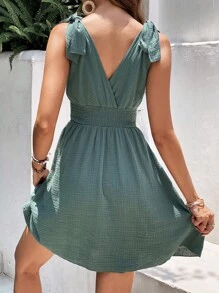 SHEIN Frenchy Đầm Thắt nút Trọn gói Dải chun màu trơn Giải trí - màu xanh lá - Xem 3