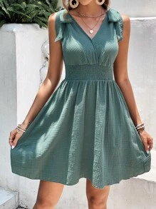 SHEIN Frenchy Đầm Thắt nút Trọn gói Dải chun màu trơn Giải trí - màu xanh lá - Xem 5