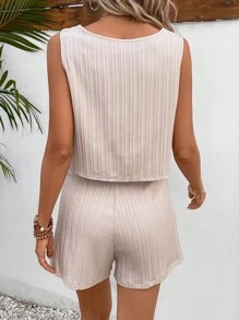 SHEIN Frenchy Button Detail Tank Top & Tie Front Shorts Summer Casual - Apricot - View 2