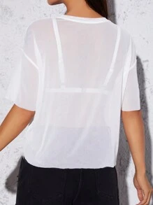 SHEIN PETITE 落肩袖透視網紗上衣不附文胸