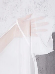 SHEIN PETITE 落肩袖透視網紗上衣不附文胸