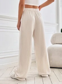 SHEIN EZwear Pantalones rectos unicolor - Albaricoque - Ver 2