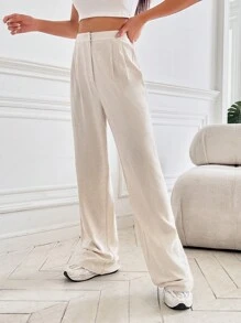 SHEIN EZwear Pantalones rectos unicolor - Albaricoque - Ver 5
